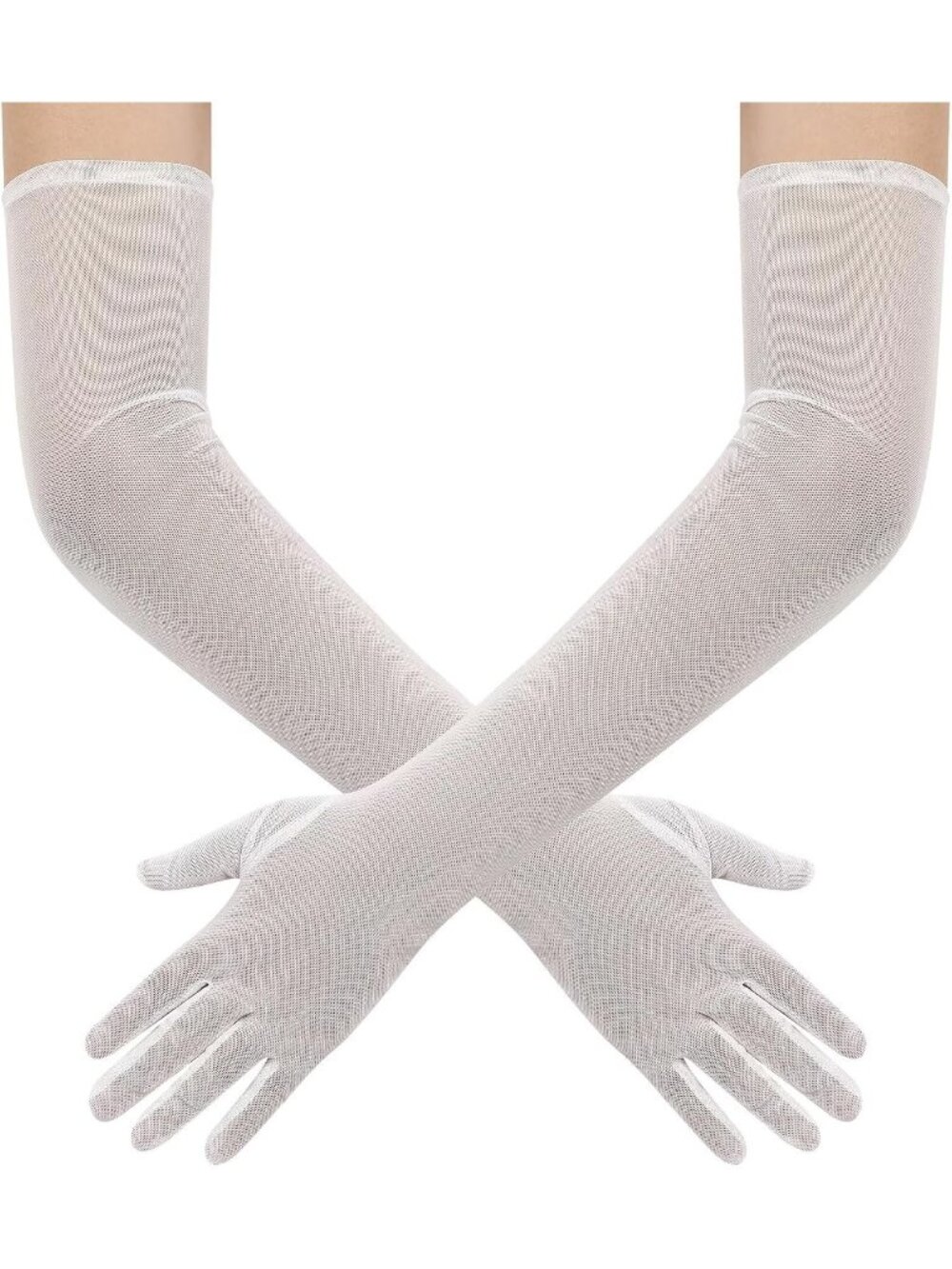 Women's Ivory Long Mesh Tulle Sheer 1920's Halloween Costume Opera Party Gloves